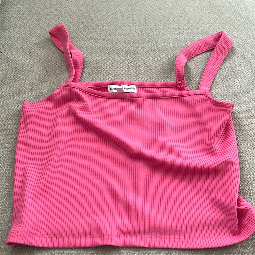 Fitted ribbed Square neck tan top pink sz medium